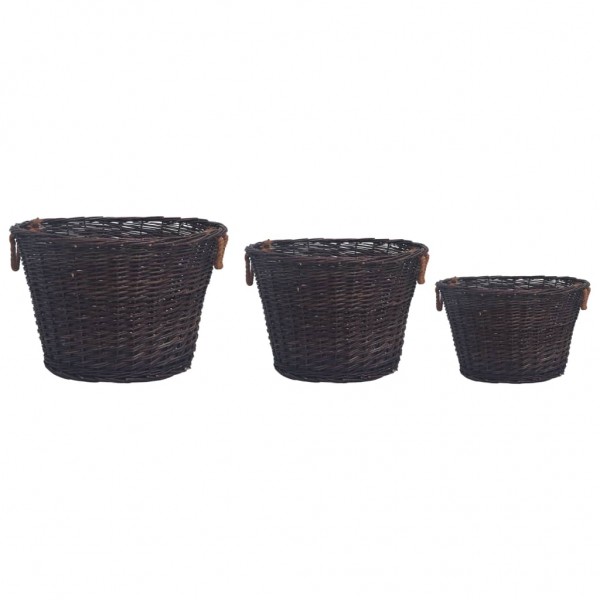 Conjunto de cestos lenha empilháveis 3 pcs salgueiro castanho M 3