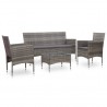 4 pcs conjunto lounge de jardim c/ almofadões vime PE cinzento 1