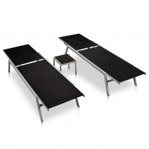 Espreguiçadeiras com mesa 2 pcs aço e textilene preto H