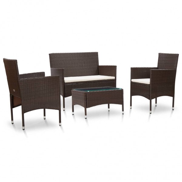 4 pcs conjunto lounge jardim c/ almofadões vime PE castanho D