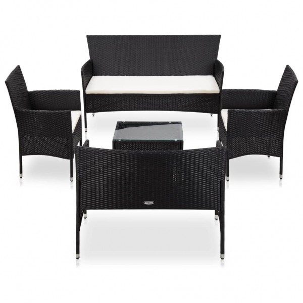 5 pcs conjunto lounge de jardim c/ almofadões vime PE preto D