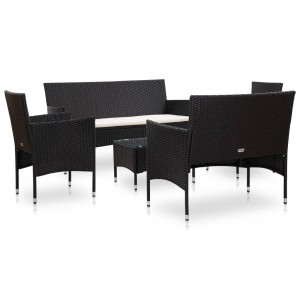 Set muebles de jardín y cojines 5 piezas ratán sintético negro H