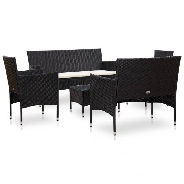 Set muebles de jardín y cojines 5 piezas ratán sintético negro M 2