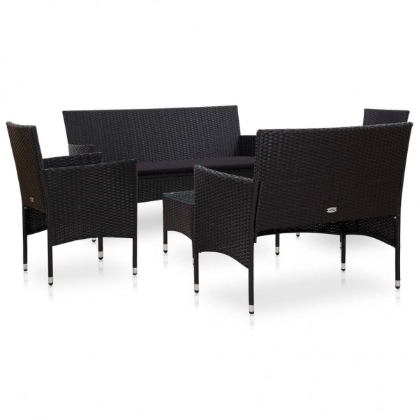 Set muebles de jardín 5 piezas y cojines ratán sintético negro M 2