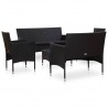 5 pcs conjunto lounge de jardim c/ almofadões vime PE preto 2
