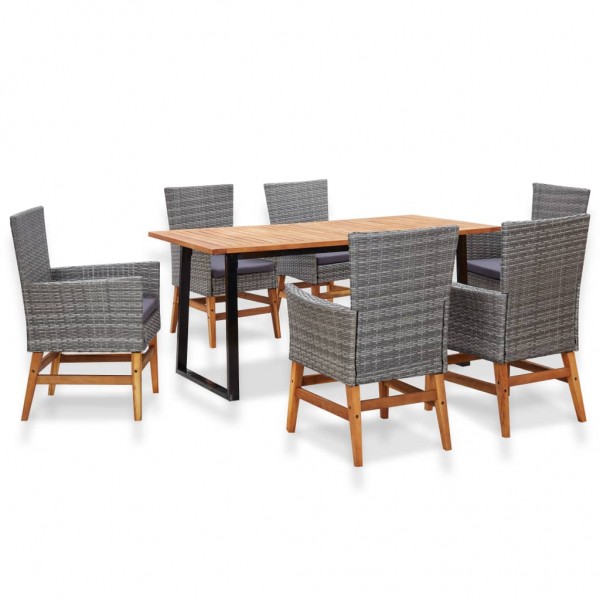 Set comedor jardín 7 pzas ratán sintético y madera acacia gris D