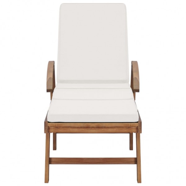 Tumbona con cojín madera maciza de teca crema M 2