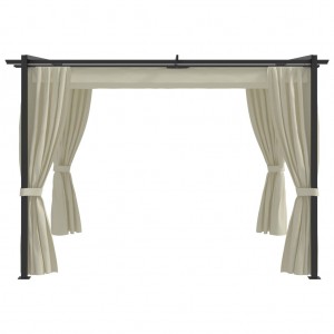 Gazebo com cortinas 3x3 m aço creme H
