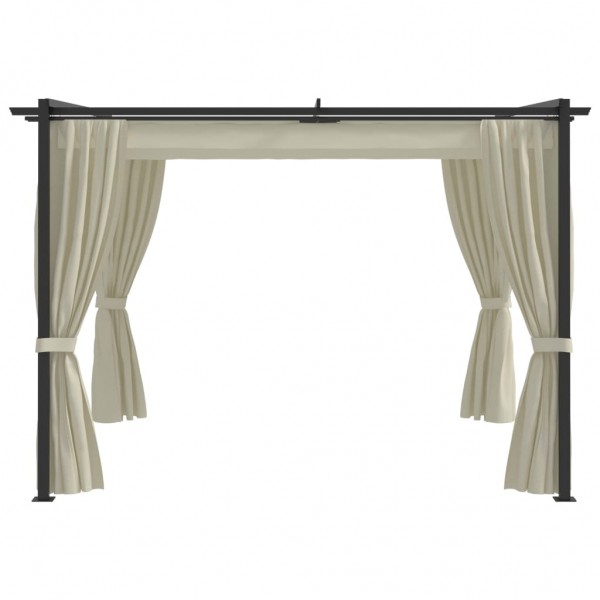 Cenador con cortinas acero color crema 3x3 m M 2