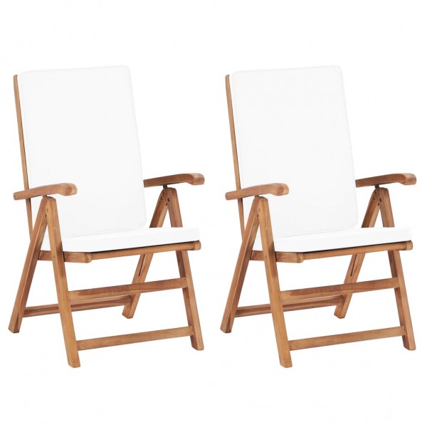 Sillas de jardín reclinables y cojines 2 uds madera maciza teca D