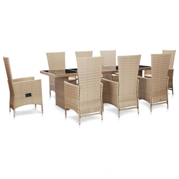 Set comedor de jardín 9 piezas y cojines ratán sintético beige D