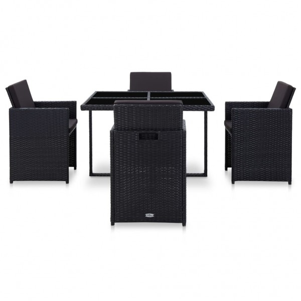 Set comedor de jardín 5 piezas y cojines ratán sintético negro M 2