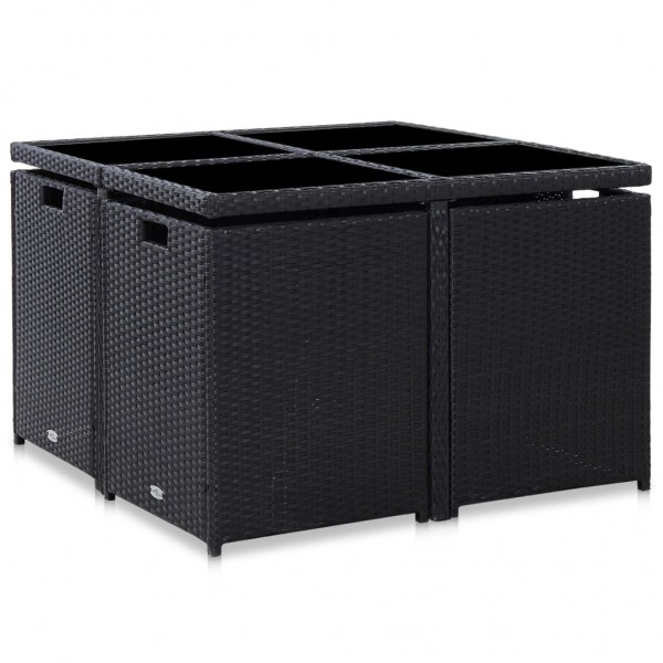 Set comedor de jardín 5 piezas y cojines ratán sintético negro M 3