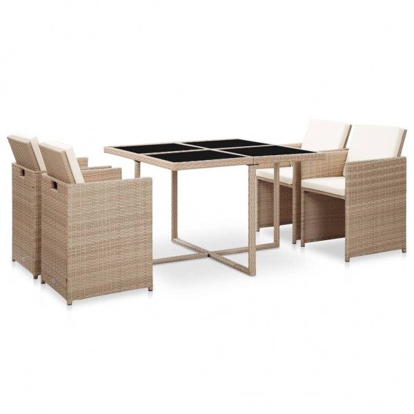 Set comedor de jardín 5 piezas y cojines ratán sintético beige D