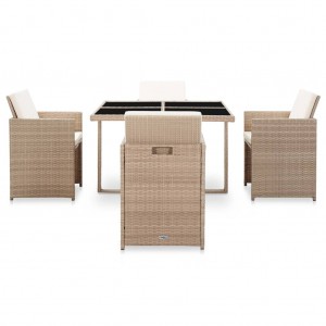 Set comedor de jardín 5 piezas y cojines ratán sintético beige H