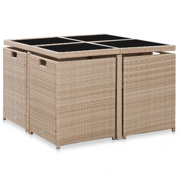 Set comedor de jardín 5 piezas y cojines ratán sintético beige M 3