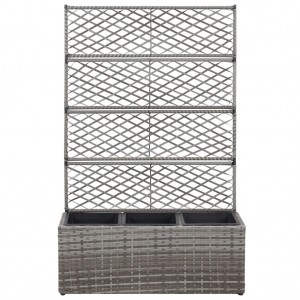 Enrejado y arriate 3 macetas ratán sintético gris 83x30x130 cm H
