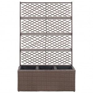 Floreira com treliça e 3 vasos 83x30x130 cm vime PE castanho H