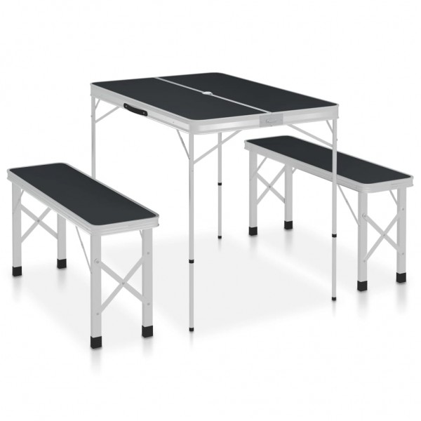 Mesa de camping plegable con 2 bancos aluminio gris D