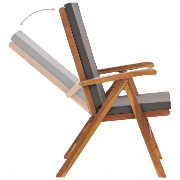 Sillas de jardín reclinables y cojines 2 uds teca maciza gris M 4