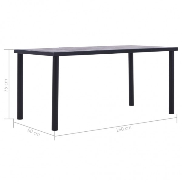 Mesa de comedor de MDF negro y gris hormigón 160x80x75 cm M 5