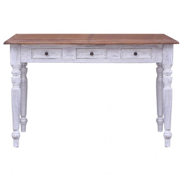 Mesa de madeira reciclada branca com gavetas 117x57x75 cm M 2