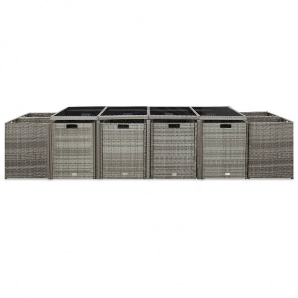 Set comedor de jardín 13 piezas y cojines ratán sintético gris M 4