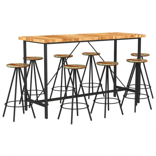 Muebles de bar 9 pzas madera maciza acacia y madera reciclada D