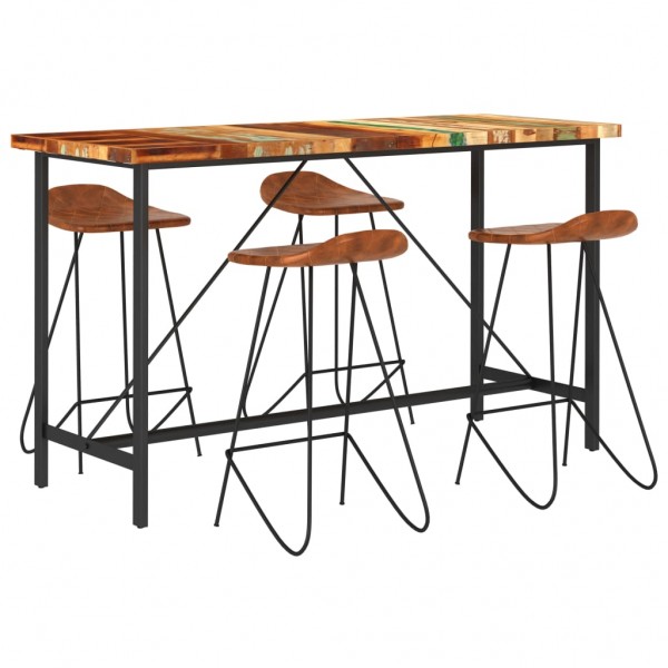 Muebles de bar 7 piezas madera maciza reciclada cuero auténtico D