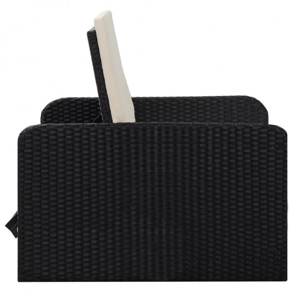 2 pcs conjunto lounge de jardim c/ almofadões vime PE preto M 5