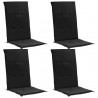 Cojín silla de jardín respaldo alto 4 uds tela negro 120x50x3cm 1