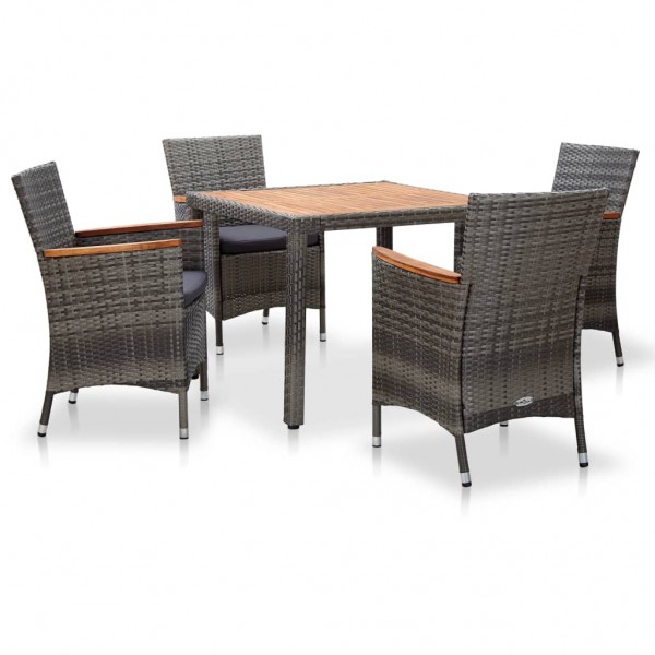 Set de comedor para jardín 5 pzas cojines ratán sintético gris D
