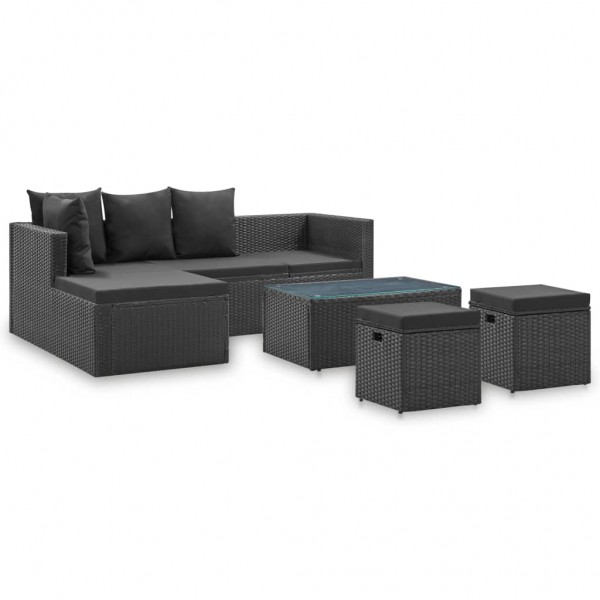 Set de muebles de jardín 4 pzas y cojines ratán sintético negro D