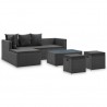 4 pcs conjunto lounge de jardim c/ almofadões vime PE preto 1
