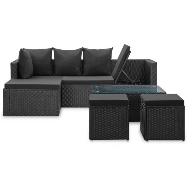 Set de muebles de jardín 4 pzas y cojines ratán sintético negro M 3
