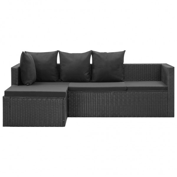 4 pcs conjunto lounge de jardim c/ almofadões vime PE preto M 4