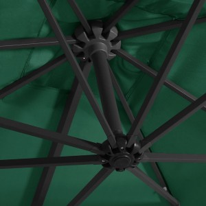 Sombrilla voladiza con luces LED y poste acero verde 250x250 cm H