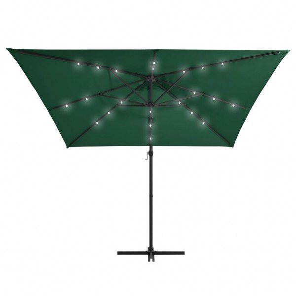 Guarda-sol cantilever c/ luzes LED e poste aço 250x250 cm verde M 5
