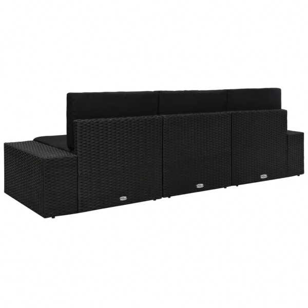 Sofá seccional de 3 plazas de ratán sintético negro M 4
