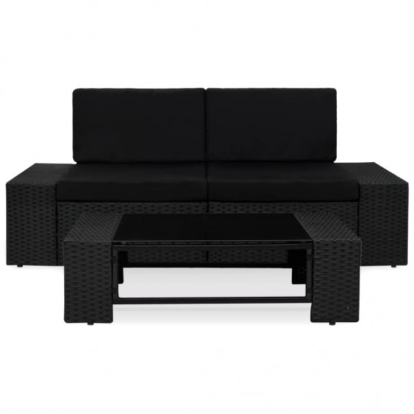 3 pcs conjunto lounge para jardim vime PE preto M 2