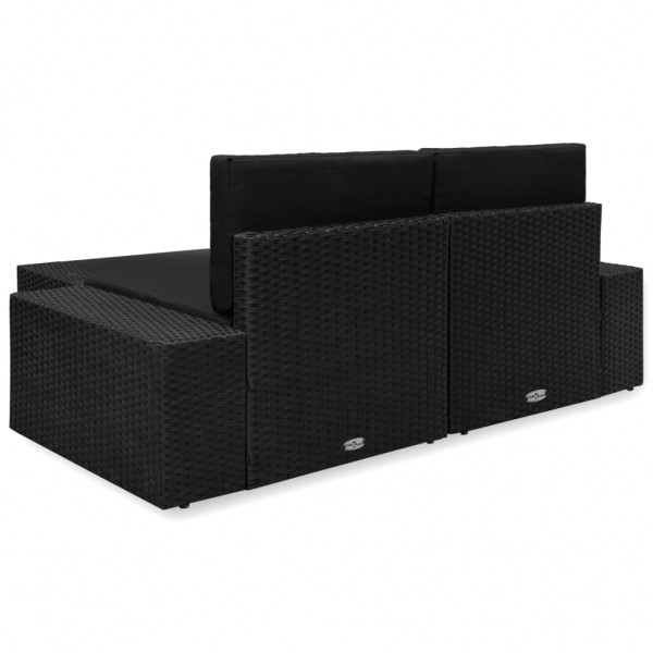 3 pcs conjunto lounge para jardim vime PE preto M 4