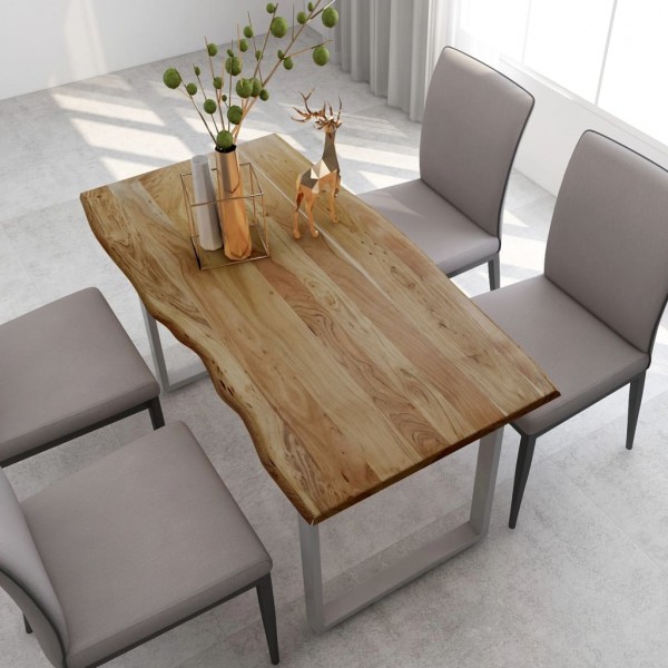 Mesa de comedor de madera maciza de acacia 140x70x76 cm M 5