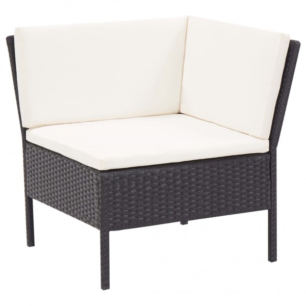 3 pcs conjunto lounge de jardim c/ almofadões vime PE preto M 3