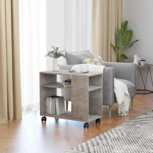 Mesa auxiliar de madera contrachapada gris hormigón 70x35x55 cm H