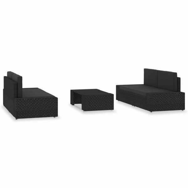 5 pcs conjunto lounge para jardim vime PE preto M 2