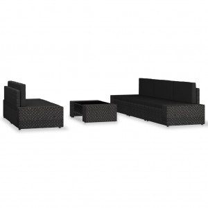 6 pcs conjunto lounge para jardim vime PE preto H