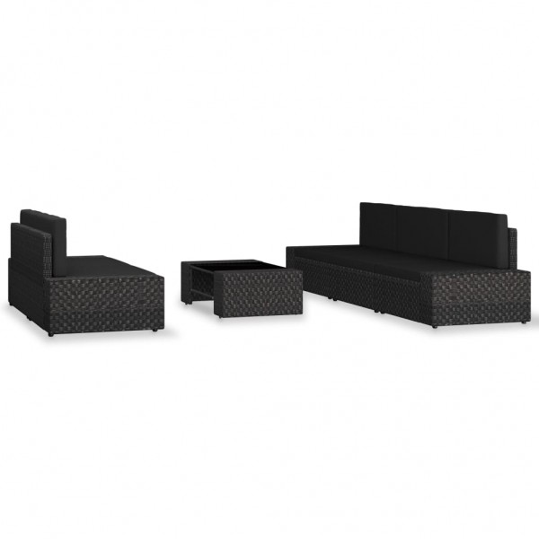 6 pcs conjunto lounge para jardim vime PE preto M 2