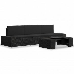 4 pcs conjunto lounge para jardim vime PE preto H