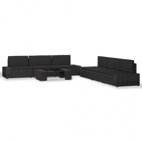 7 pcs conjunto lounge para jardim vime PE preto D