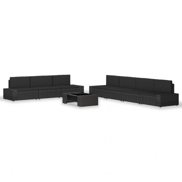 Juego de muebles de jardín 8 piezas ratán sintético negro D